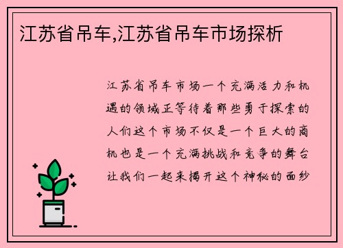 江苏省吊车,江苏省吊车市场探析