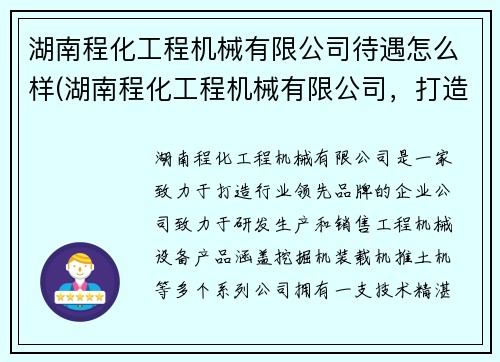 湖南程化工程机械有限公司待遇怎么样(湖南程化工程机械有限公司，打造行业领先品牌)